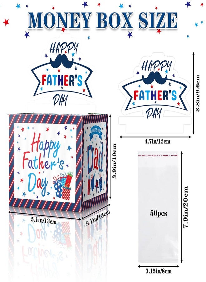 Jaywayang Father's Day Money Box for Gift, Surprise Money Gift Box with Card and Cash Holder for Dad Grandfather, DIY Fun Father's Day Cash Box, Includes 50Pcs Transparent Bags（White - Image 2